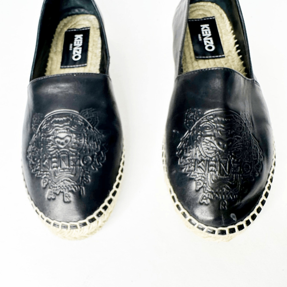 Kenzo Tiger Platform Leather Espadrille Black Noir jute Spain womens 38 8 - Picture 4 of 7